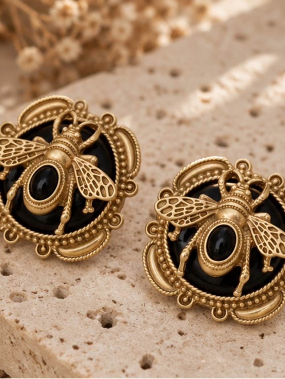 Vintage Inspired Gold Bee Statement Stud Earrings